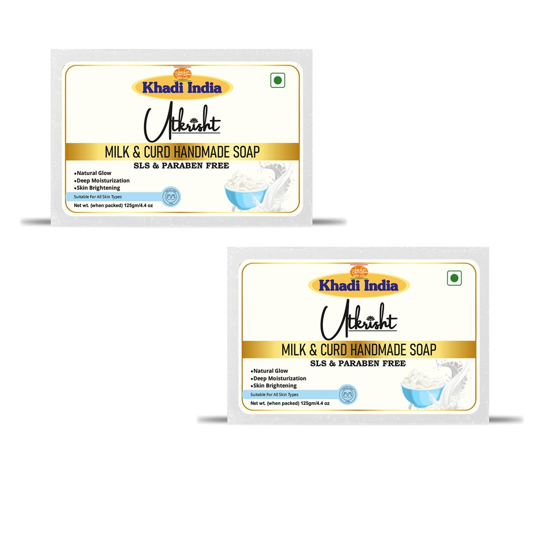 Utkrisht Khadi Milk & Curd Handmade Soap – Skin Brightening, Softening & Deep Nourishing Bath Bar - 125g (Pack of 2)