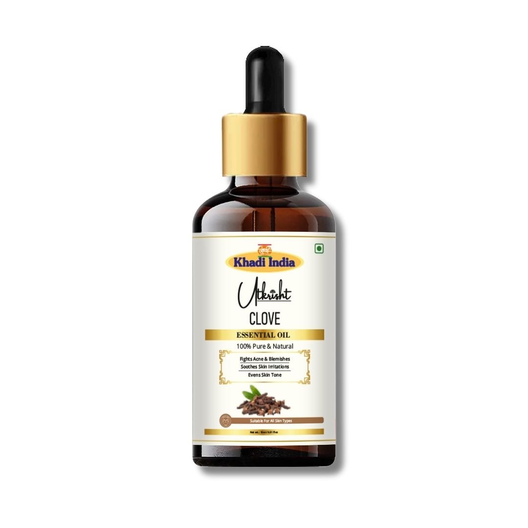 Utkrisht Khadi Pure Clove Essential Oil for Skin, Hair, Oral Care & Aromatherapy - 15ml