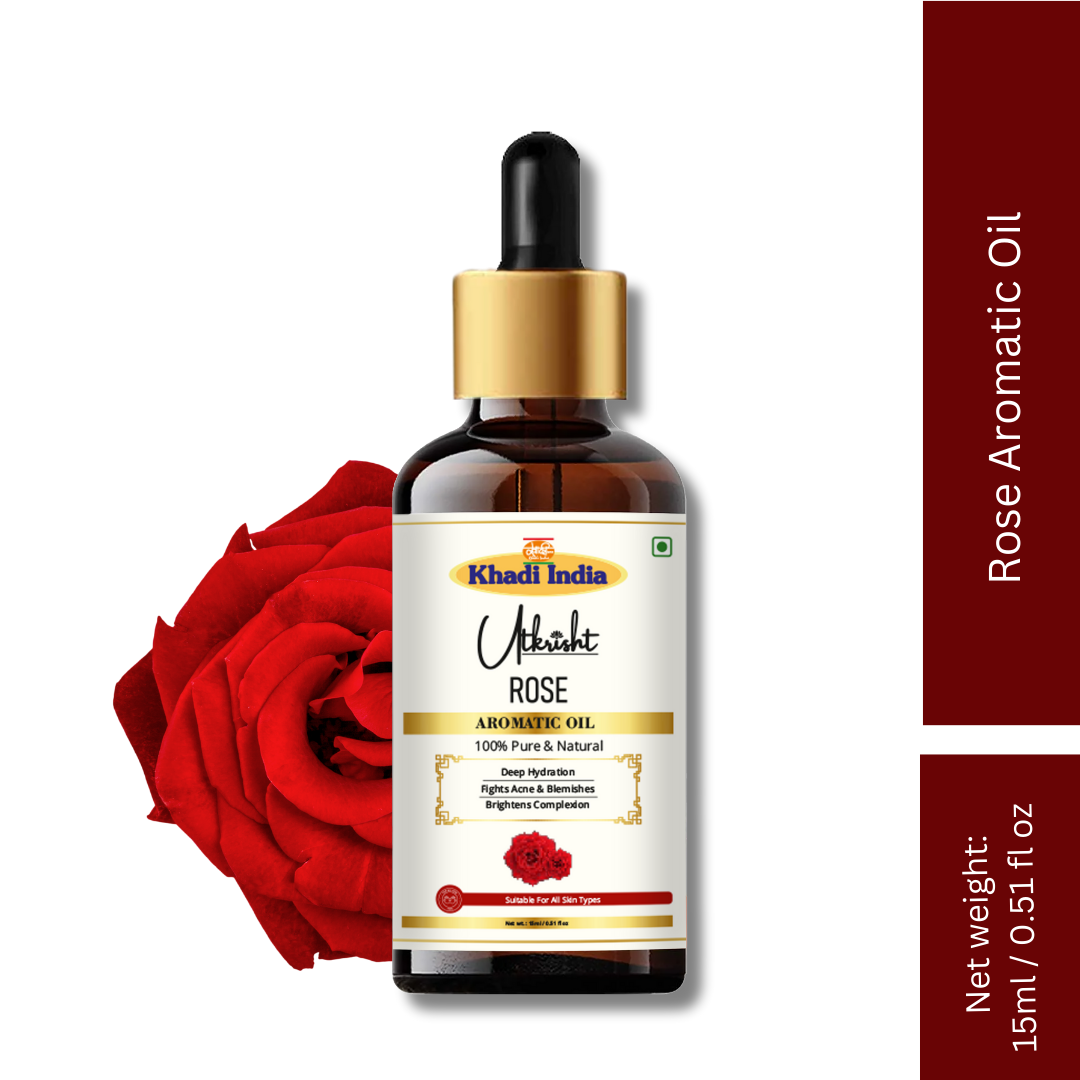 Utkrihst Khadi Premium Rose Aromatic Oil for Skin, Hair & Home Fragrance - 15ml - Image 2