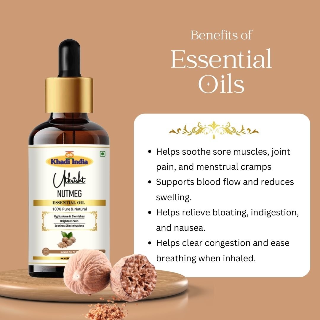 Utkrisht Khadi Pure Nutmeg Essential Oil for Skin, Hair & Aromatherapy -15ml - Image 4