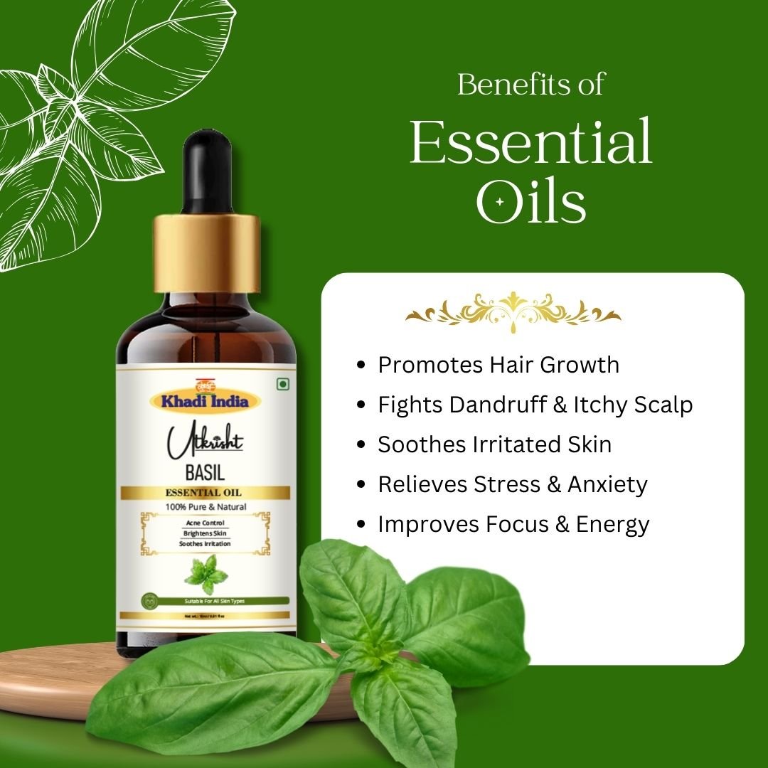 Utkrisht Khadi Pure Basil Essential Oil for Skin, Hair & Aromatherapy - 15ml - Image 3