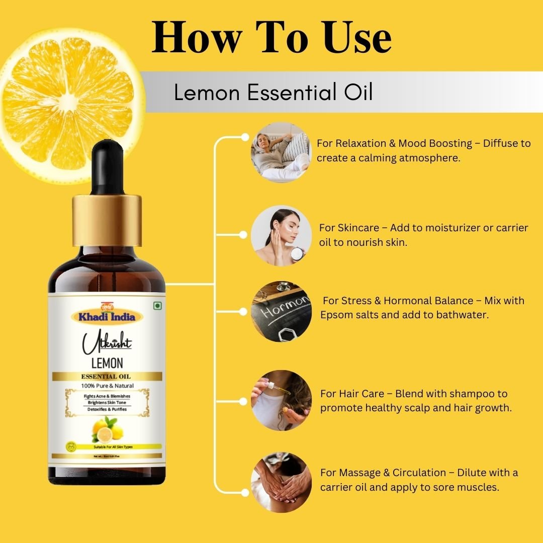 Utkrisht Khadi Pure Lemon Essential Oil for Skin, Hair & Aromatherapy - 15ml - Image 5