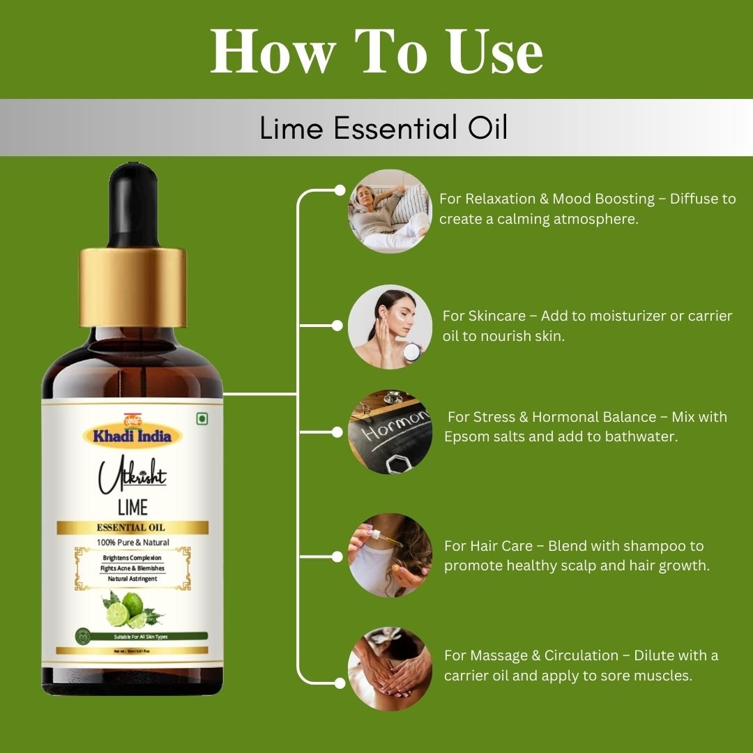Utkrisht Khadi Pure Lime Essential Oil for Skin, Hair & Aromatherapy - 15ml - Image 5
