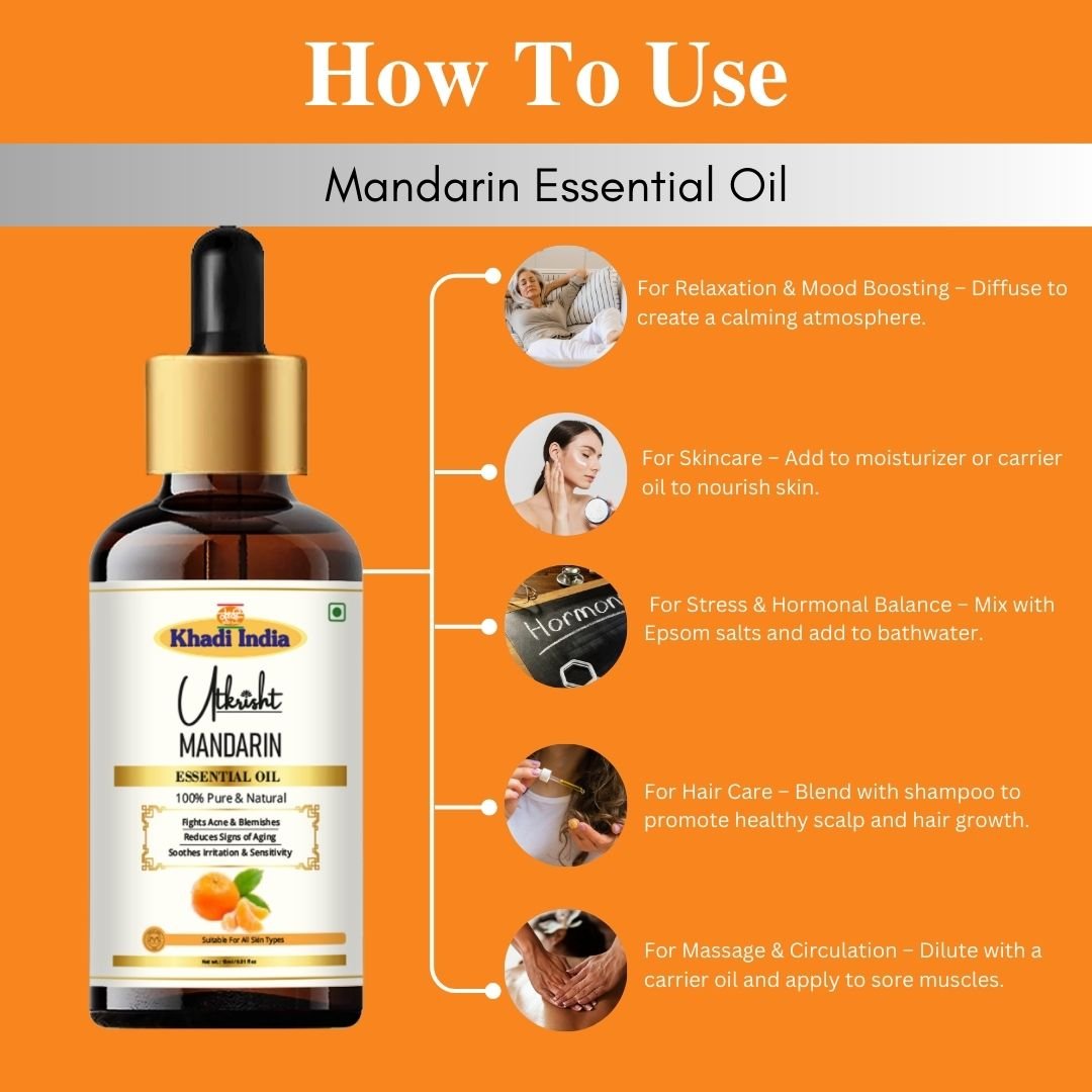 Utkrisht Khadi Pure Mandarin Essential Oil for Skin, Hair & Aromatherapy - 15ml - Image 5