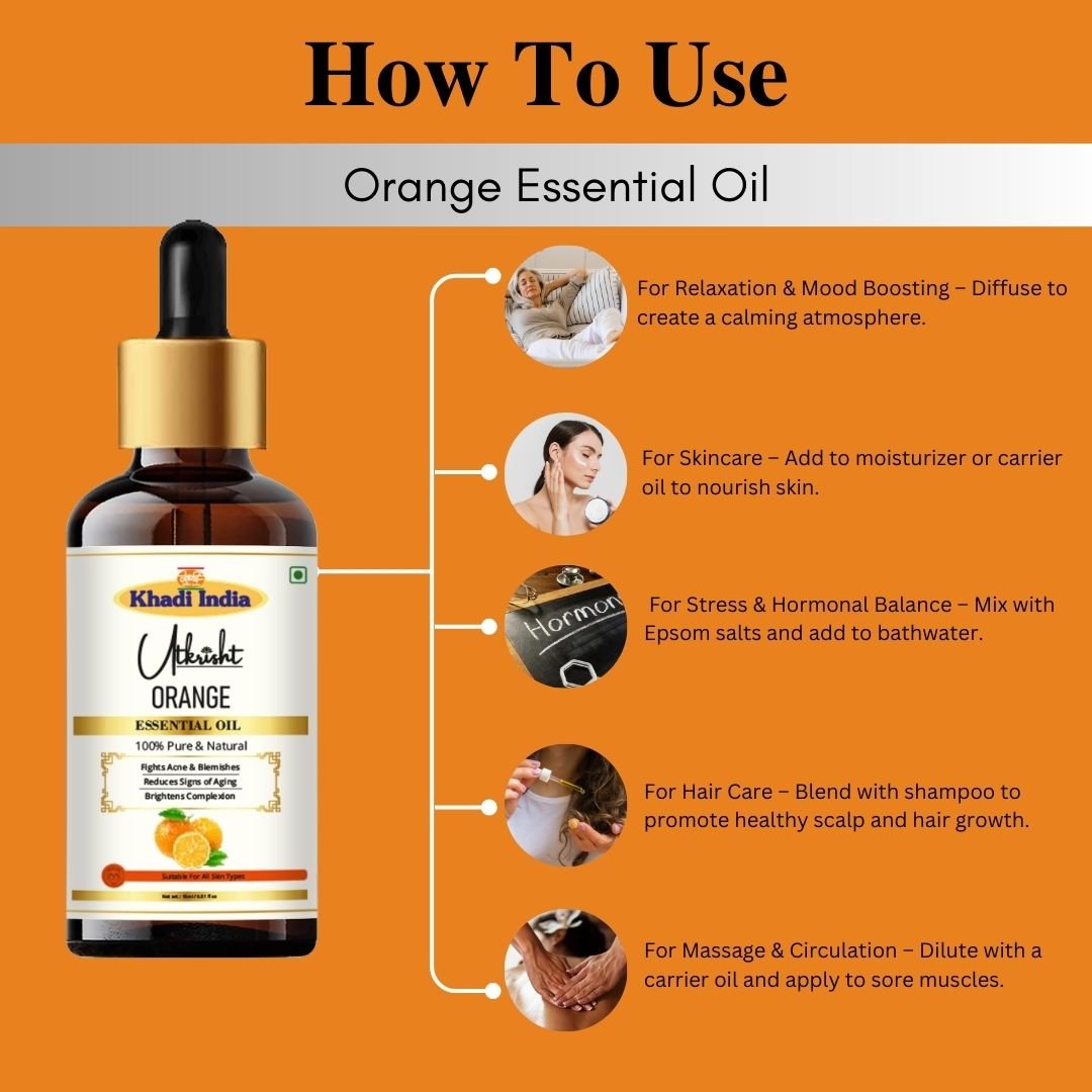Utkrisht Khadi Pure Orange Essential Oil for Skin, Hair & Aromatherapy - 15ml - Image 5