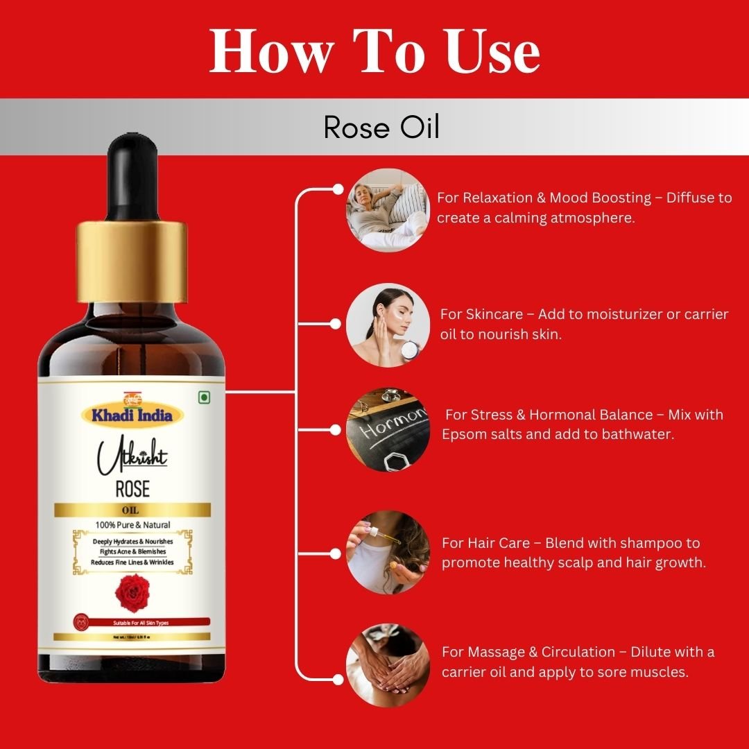Utkrisht Khadi Rose Essential Oil – 15ml | Pure & Aromatic Skincare Oil - Image 5
