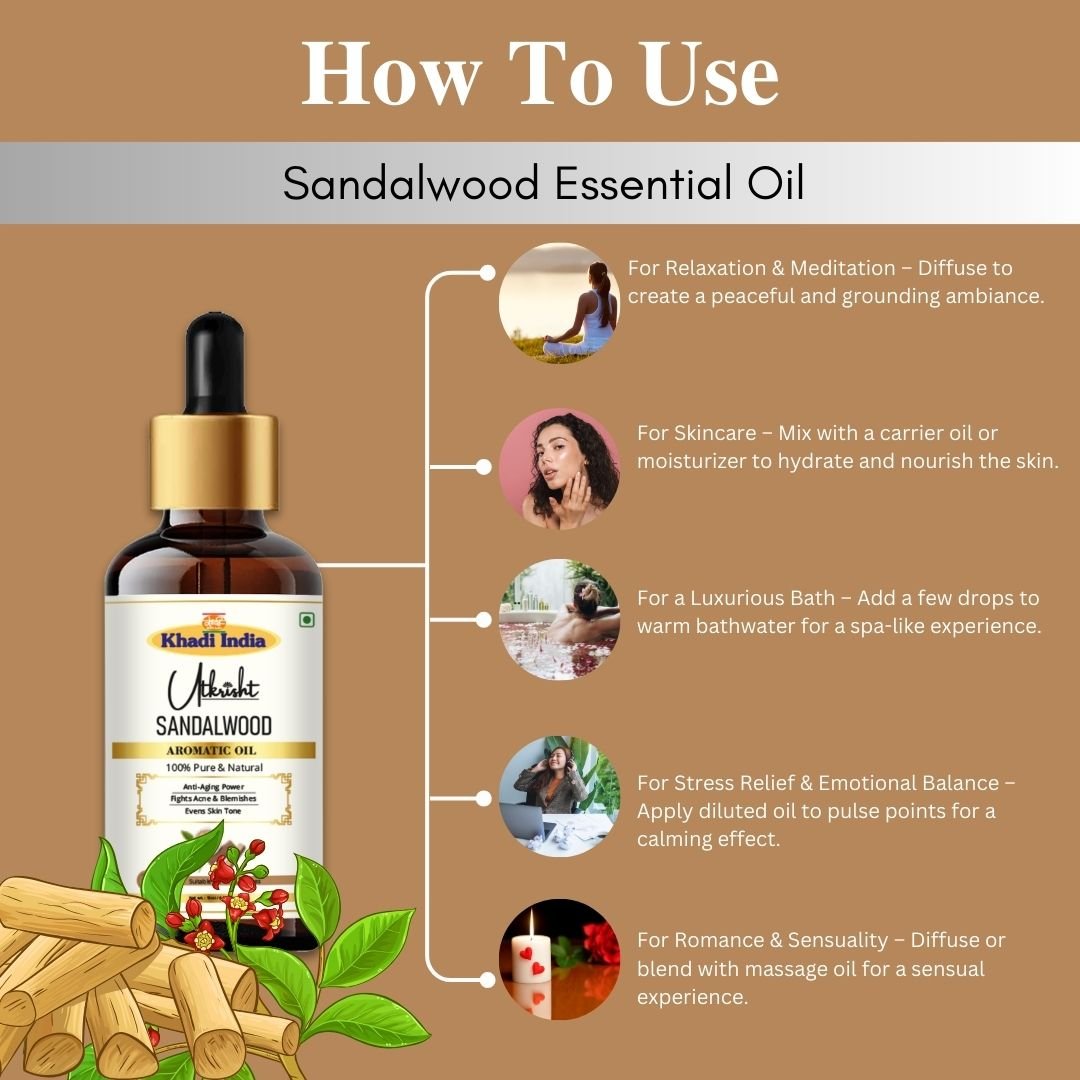 Utkrisht Khadi Sandalwood Essential Oil – 15ml | Pure & Calming Aromatherapy Oil - Image 5