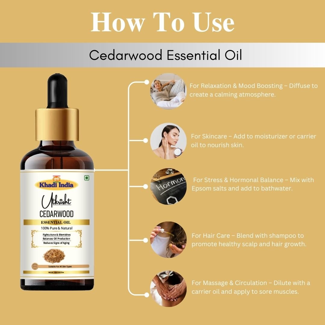 Utkrisht Khadi Cedarwood Essential Oil 15ml for Skin, Hair & Aromatherapy - 15ml - Image 5