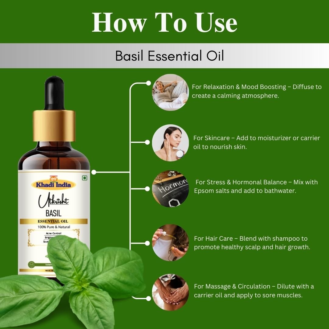Utkrisht Khadi Pure Basil Essential Oil for Skin, Hair & Aromatherapy - 15ml - Image 4