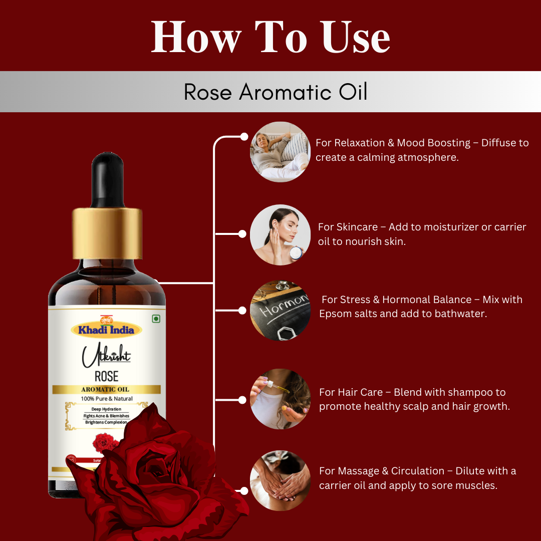 Utkrihst Khadi Premium Rose Aromatic Oil for Skin, Hair & Home Fragrance - 15ml - Image 5