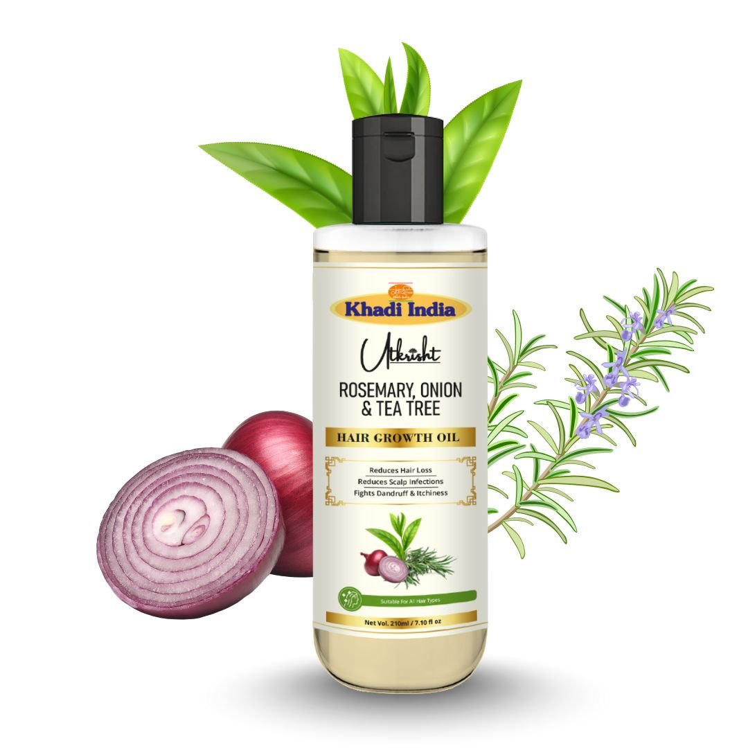 Utkrihst Khadi Rosemary, Onion & Tea Tree Hair Oil 210ml – Hair Growth & Strengthening Oil - Image 2