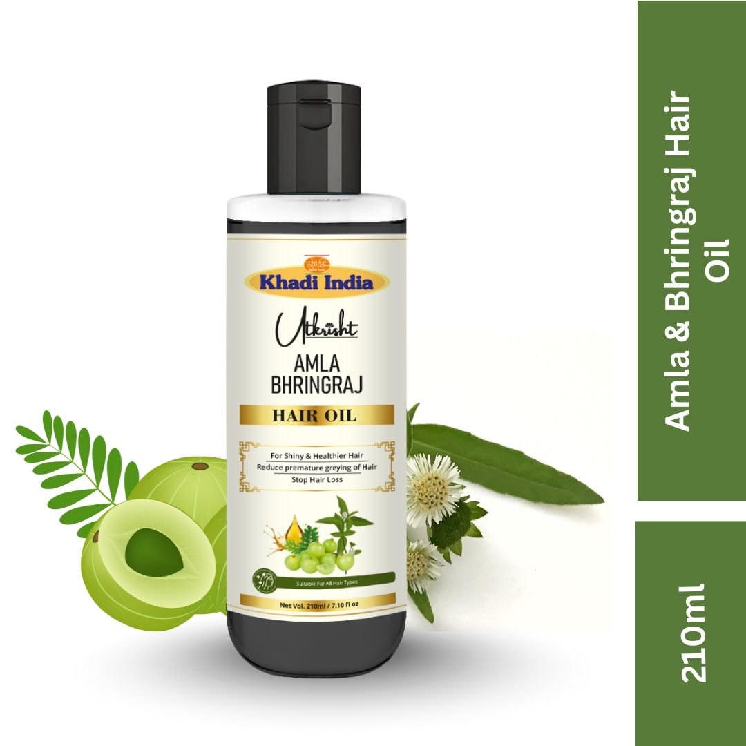 Utkrihst Khadi Amla Bhringraj Hair Oil 210ml – Nourishing & Strengthening Hair Oil - Image 3