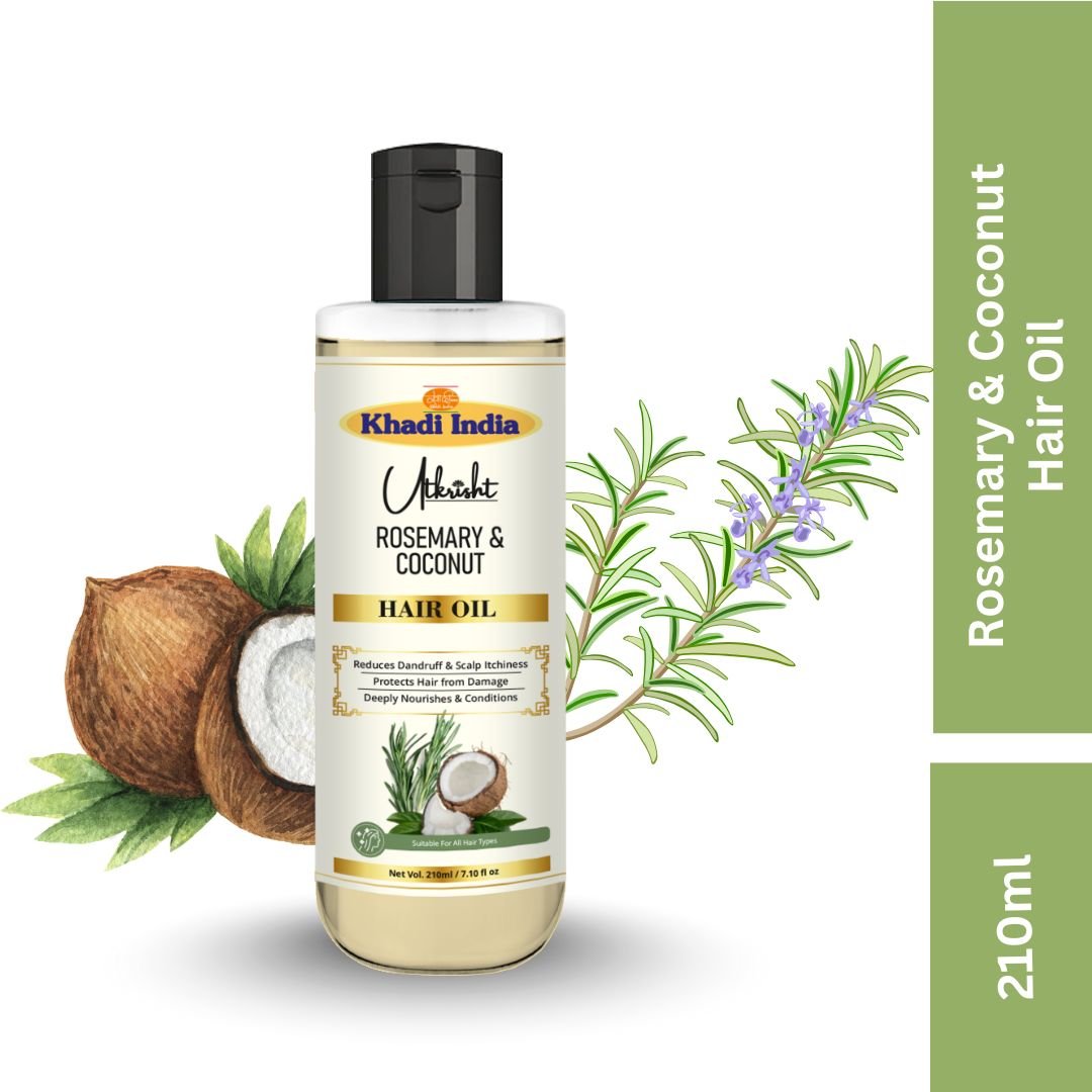 Utkrihst Khadi Rosemary & Coconut Hair Oil 210ml – Nourishing & Strengthening Hair Oil - Image 3