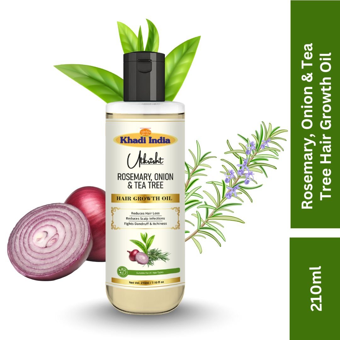 Utkrihst Khadi Rosemary, Onion & Tea Tree Hair Oil 210ml – Hair Growth & Strengthening Oil - Image 3