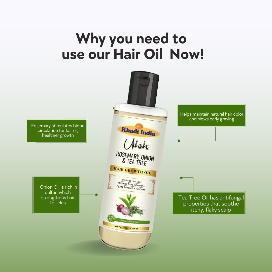 Utkrihst Khadi Rosemary, Onion & Tea Tree Hair Oil 210ml – Hair Growth & Strengthening Oil - Image 5