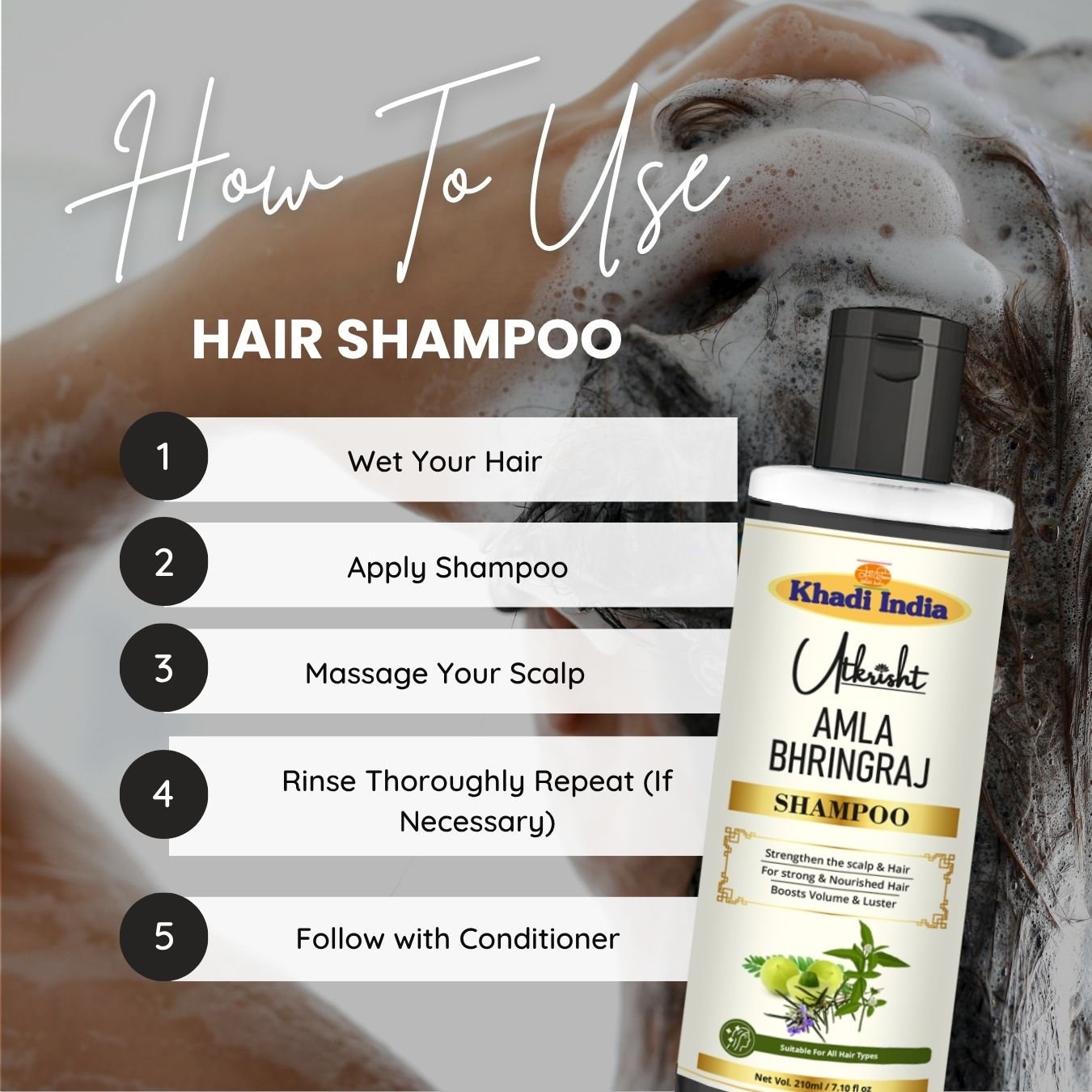 Utkrihst Khadi Amla Bhringraj Hair Shampoo 200ml – Herbal Hair Cleanser - Image 6